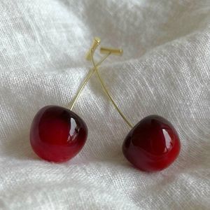 Cherry Earrings Burgundy Red Fruit Drop Hanging Dangle Earrings Summer Wedding
